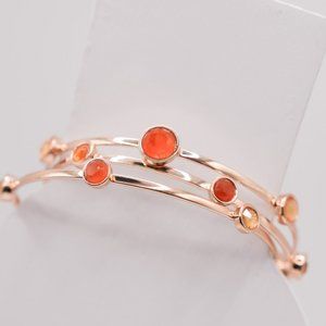 3 Bangles Bracelet Set- Gold Tone with Orange and Yellow Stones